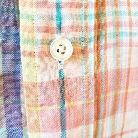 Brooks Brothers Irish Linen Button Up Shirt Mens XL Blue Pink Beach Wedding Vtg - Picture 8 of 12
